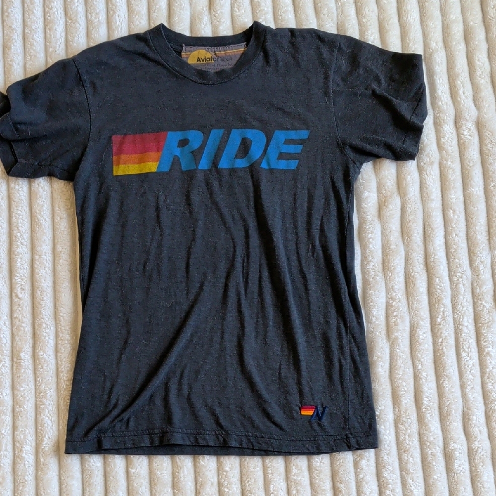 Aviator Nation Tee with Yellow & Orange Logo Stripe